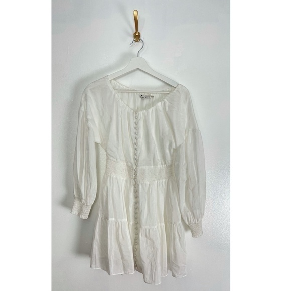 ALICE + OLIVIA Kiara Smocked Long Sleeve Button Front Dress in Off-white US 2 - Picture 5 of 10